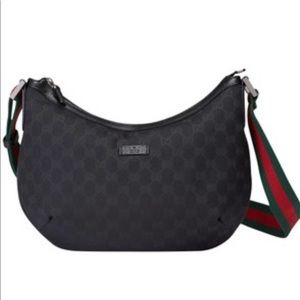 Gucci GG Black Canvas Messenger Bag with Web Strap